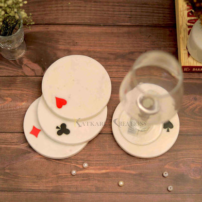 Marble Card Tea Coasters Set of 4 (Marble & Semi Precious Inlay Stone)