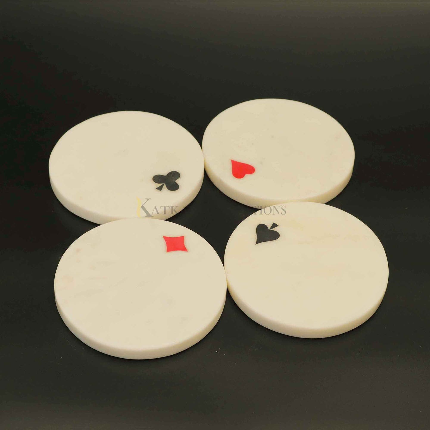 Marble Card Tea Coasters Set of 4 (Marble & Semi Precious Inlay Stone)