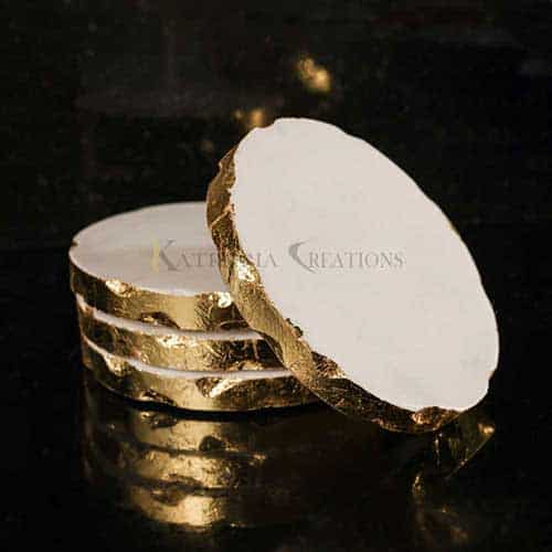 Golden Detailing Marble Coasters Set Of 4 (Marble and Gold Foiling)