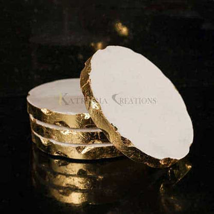 Golden Detailing Marble Coasters Set Of 4 (Marble and Gold Foiling)