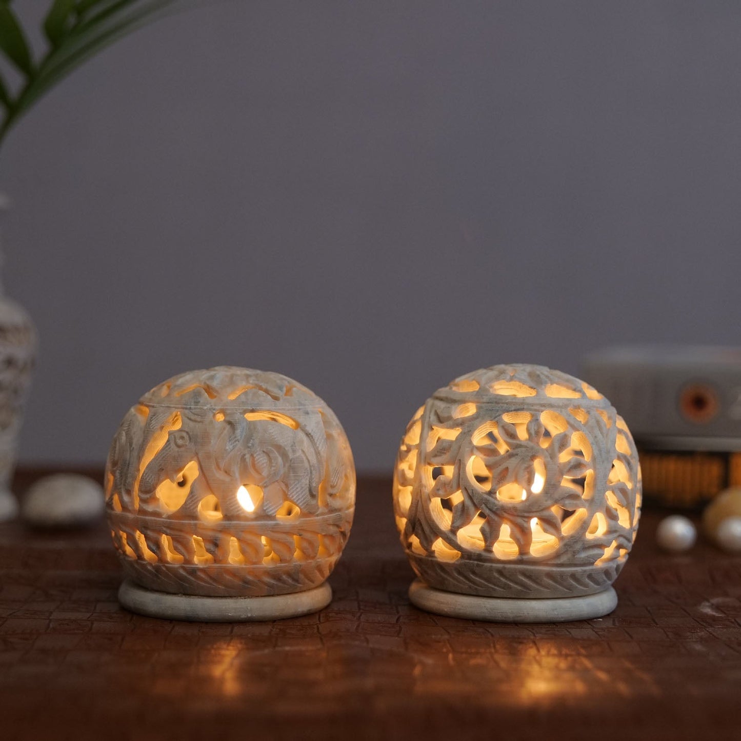 Handcrafted Tealight Holder Set Of 2 (Soapstone)