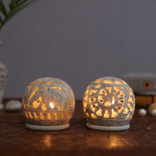 Handcrafted Tealight Holder Set Of 2 (Soapstone)