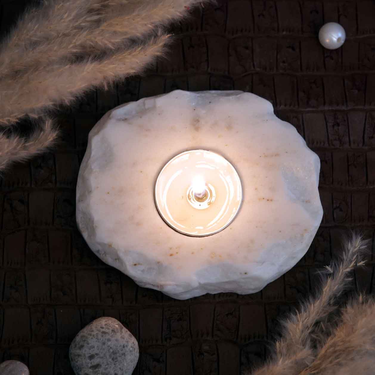 Marble Tea Light Candle Holder (White Marble)