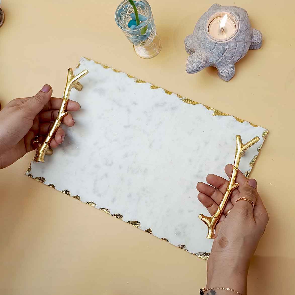 Marble Tray With Metal Handle (Marble & Metal)