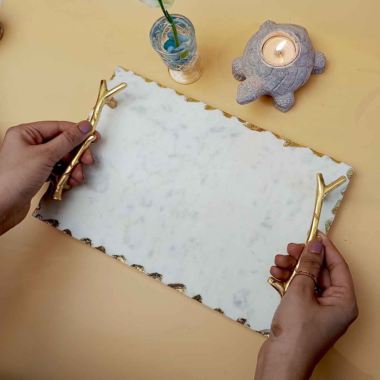 Marble Tray With Metal Handle (Marble & Metal)
