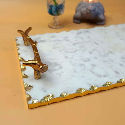 Marble Tray With Metal Handle (Marble & Metal)