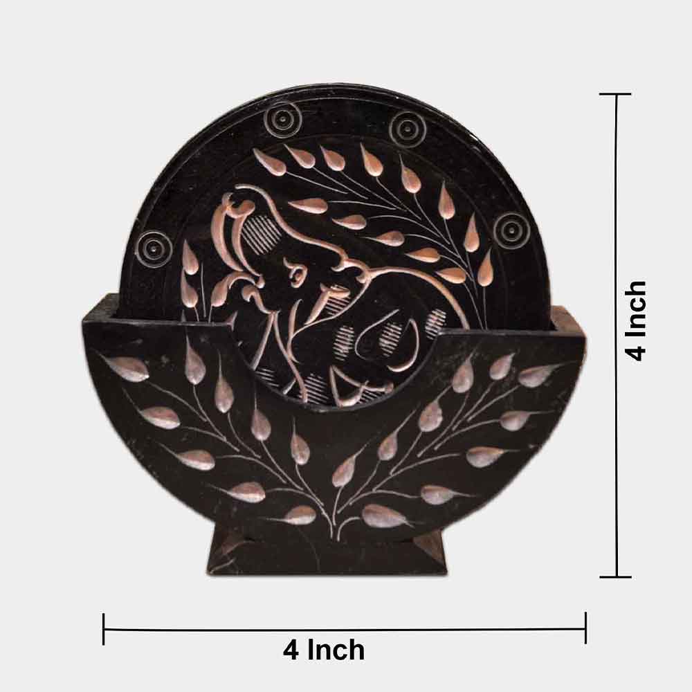 Black Marble Tea Coasters (Set of 6) With Stand (Black Soapstone)