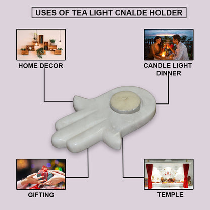 Hamsa Tealight Candle (White Marble)