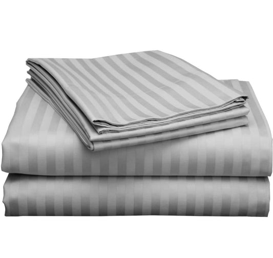 Grey Lined Plain Premium King Size Bedsheet (108" x 108") 300 TC