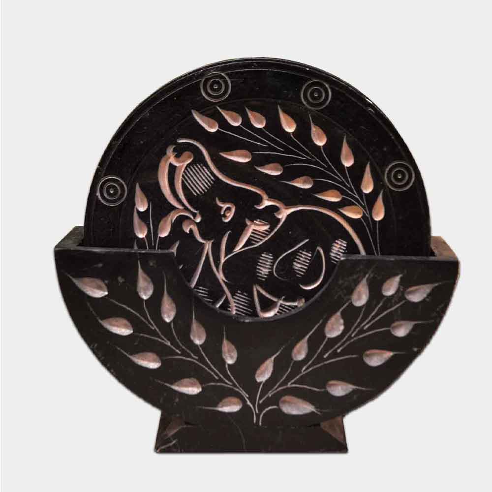 Black Marble Tea Coasters (Set of 6) With Stand (Black Soapstone)