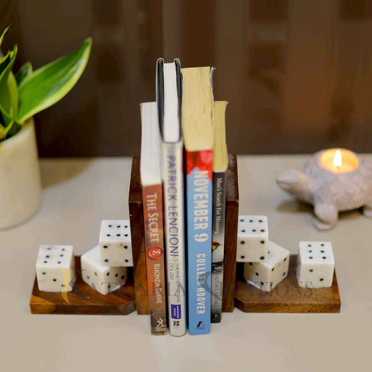 Marble Dice Wooden Bookends